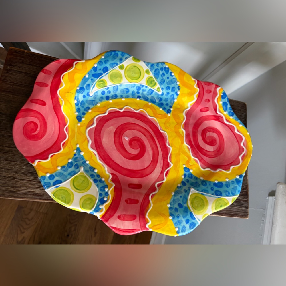 Elizabeth Carlton pottery dish whimsical platter 2007 15”Charleston sc